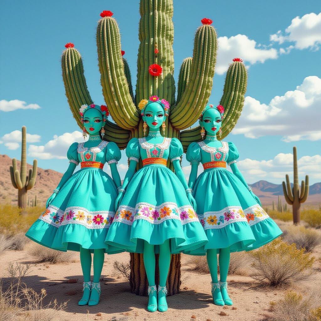 Surreal Turquoise Hybrid Women in Desert Landscape