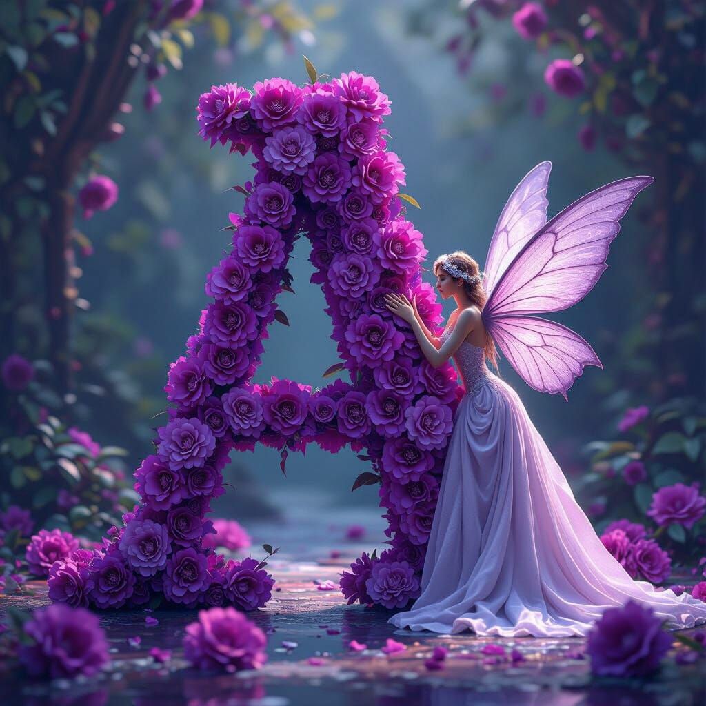 Purple Carnation Letter A with Ethereal Fairy