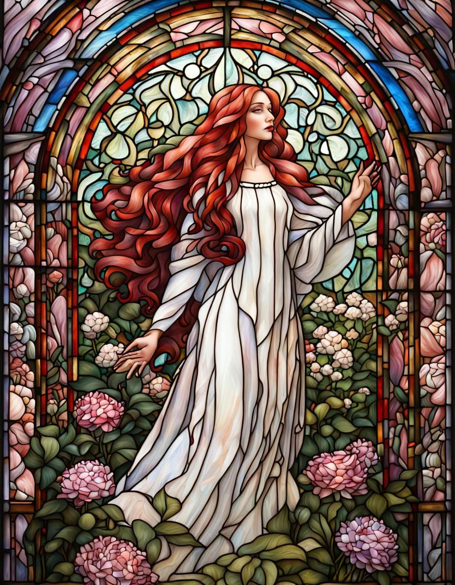 Woman in stained glass window