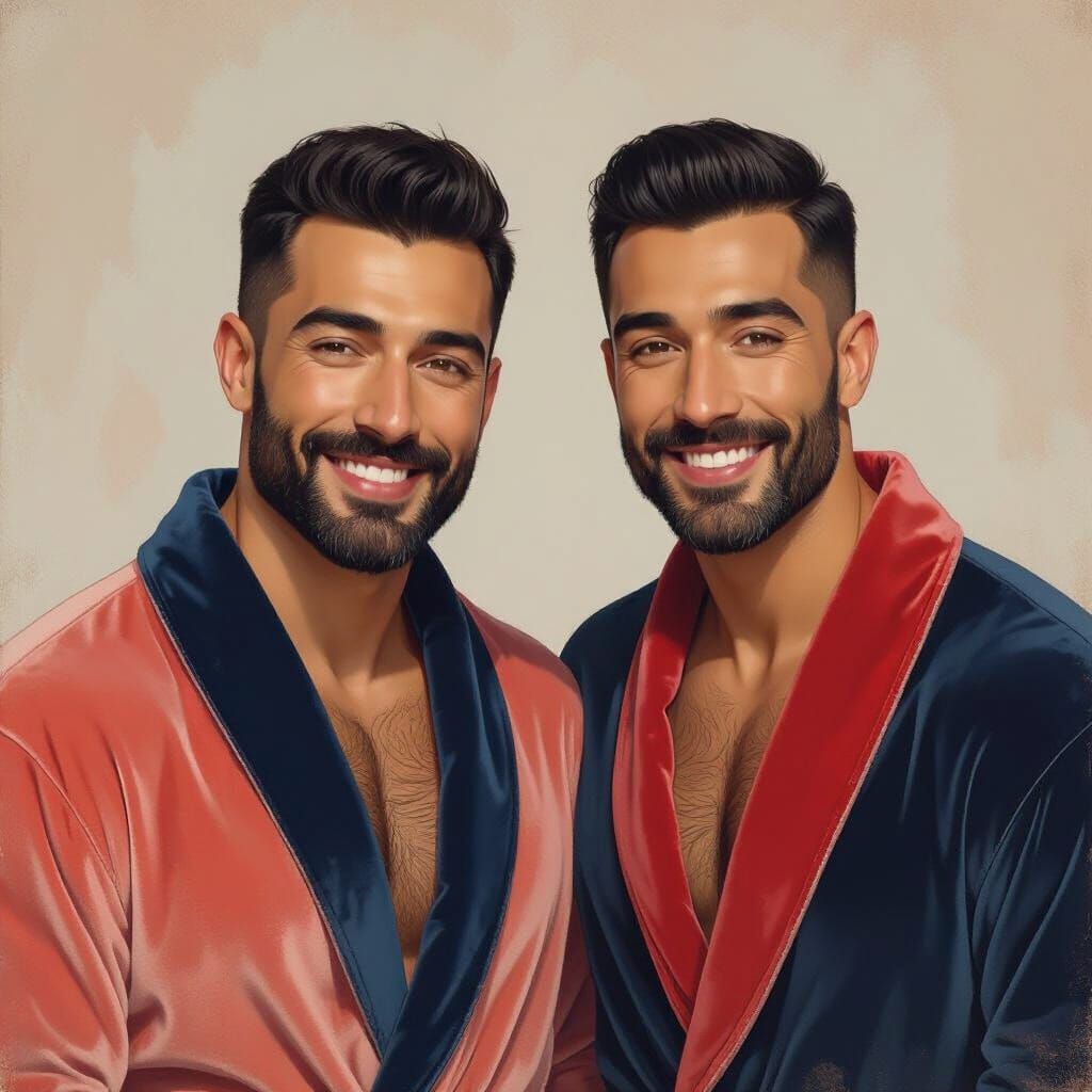 Joyful Handsome Men in Velvet Robes