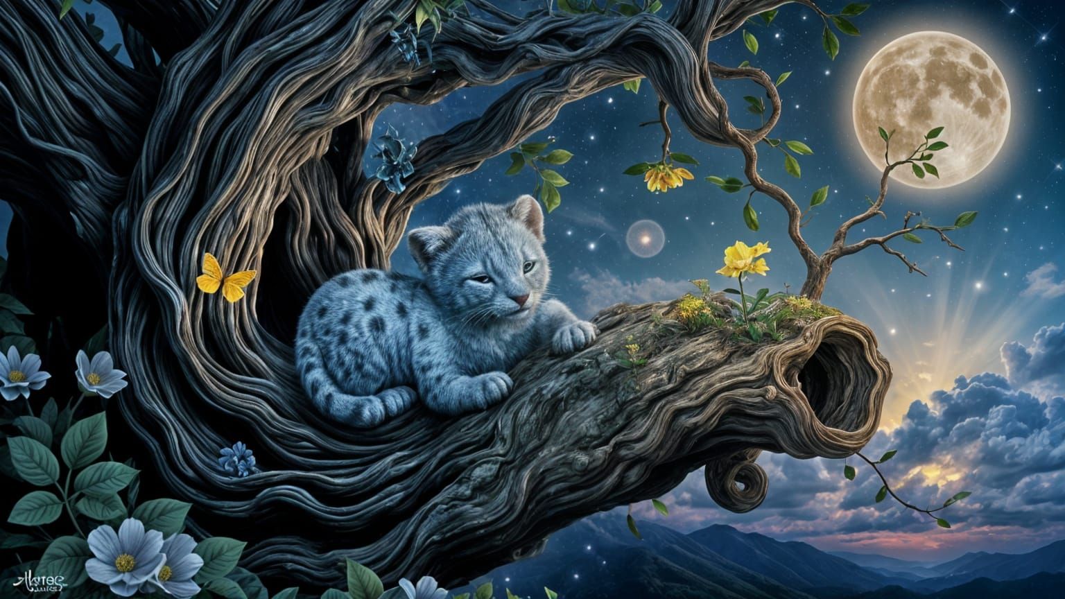 Whimsical Lion Cub in Enchanted Forest