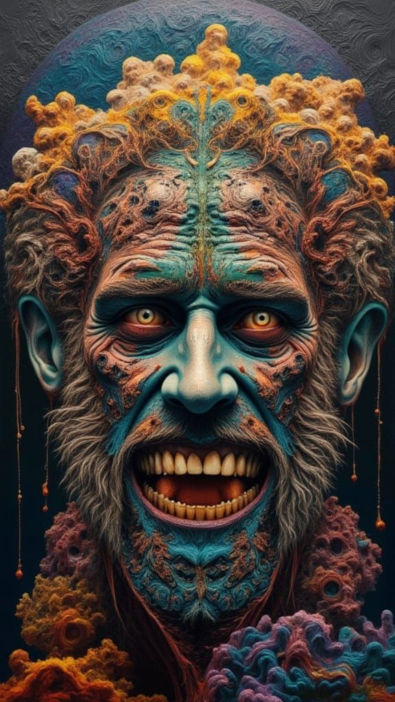 Fractal Faced Man in Glitch Art Dreamscape