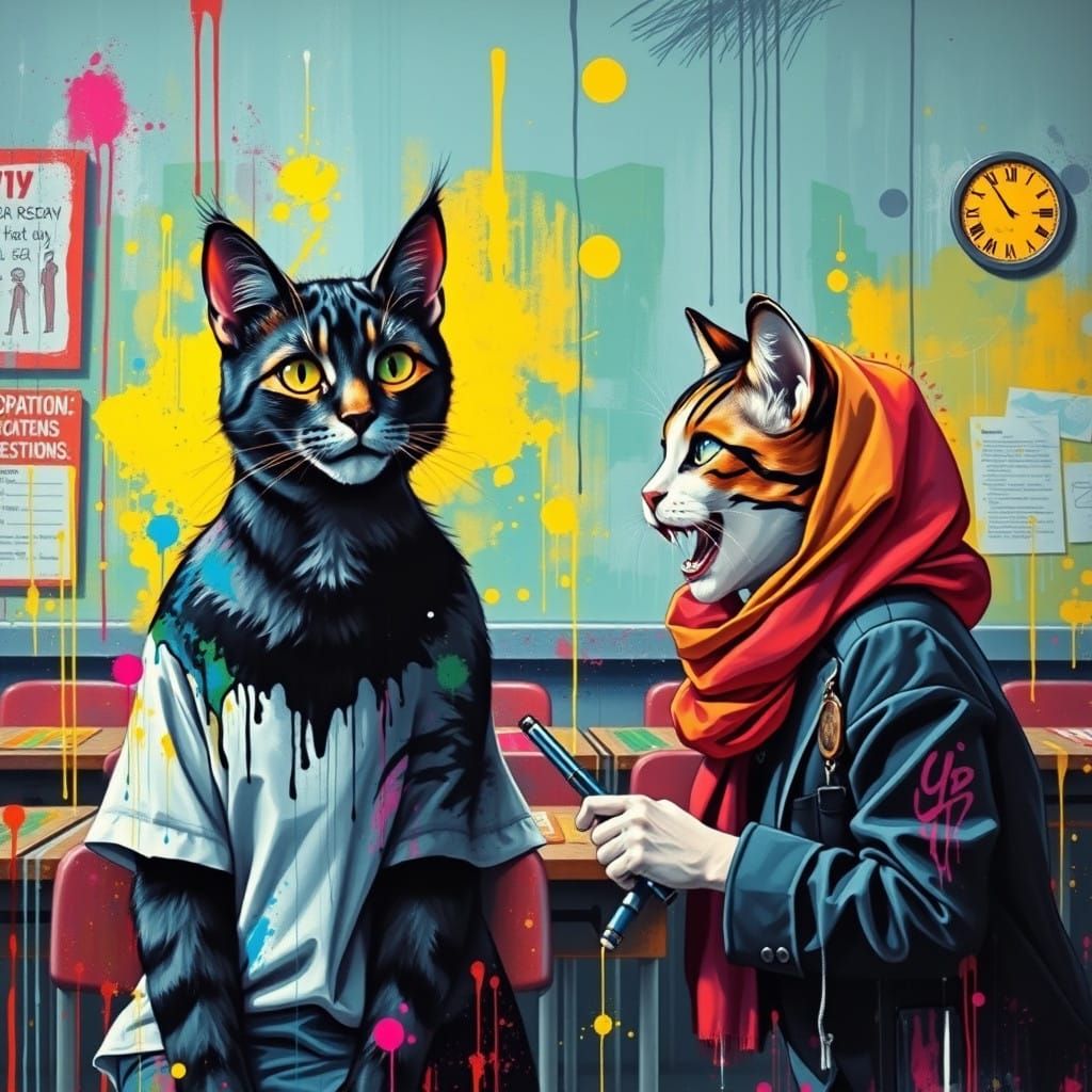 Vibrant Schoolyard Mural in Graffiti Style