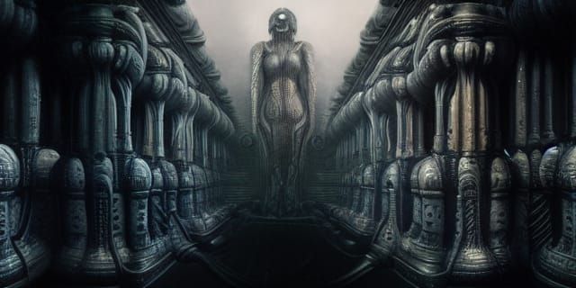 Dark Fantastical Corridor in Giger Style
