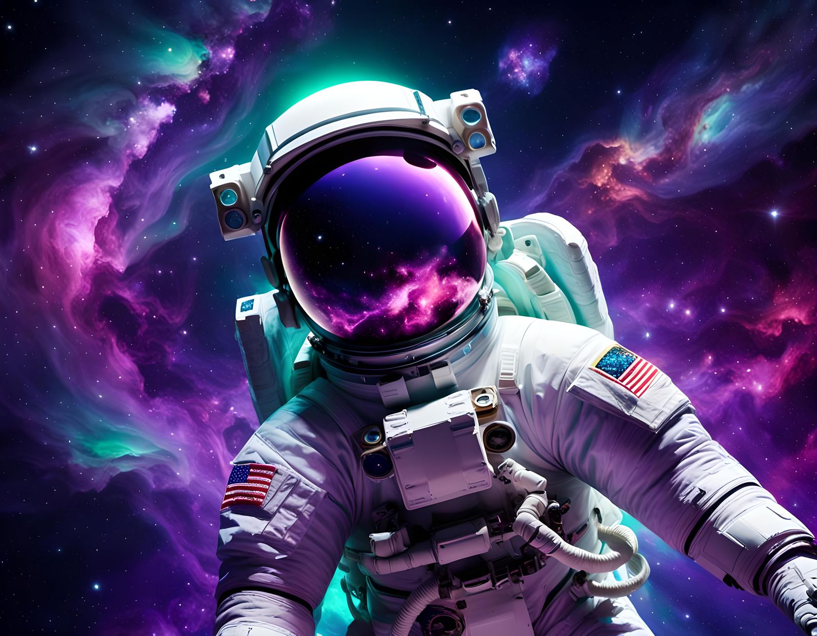 Astronaut in Neon Purple Galaxy: Realistic CGI Art