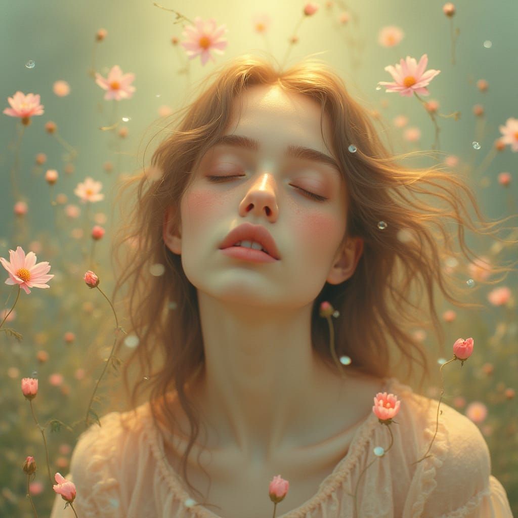 Dreamy Young Woman in Golden Light