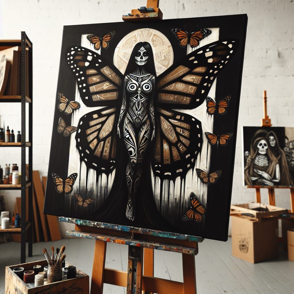 Aztec Butterfly Goddess in Cubist Geometric Style