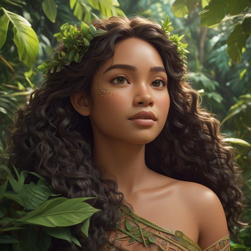 Fur-Covered Moana Portrait in Fauvist Art Nouveau Style