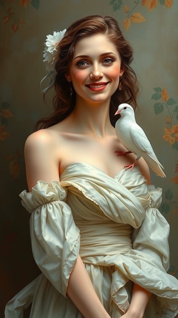 Elegant Woman with Dove in Art Nouveau Style