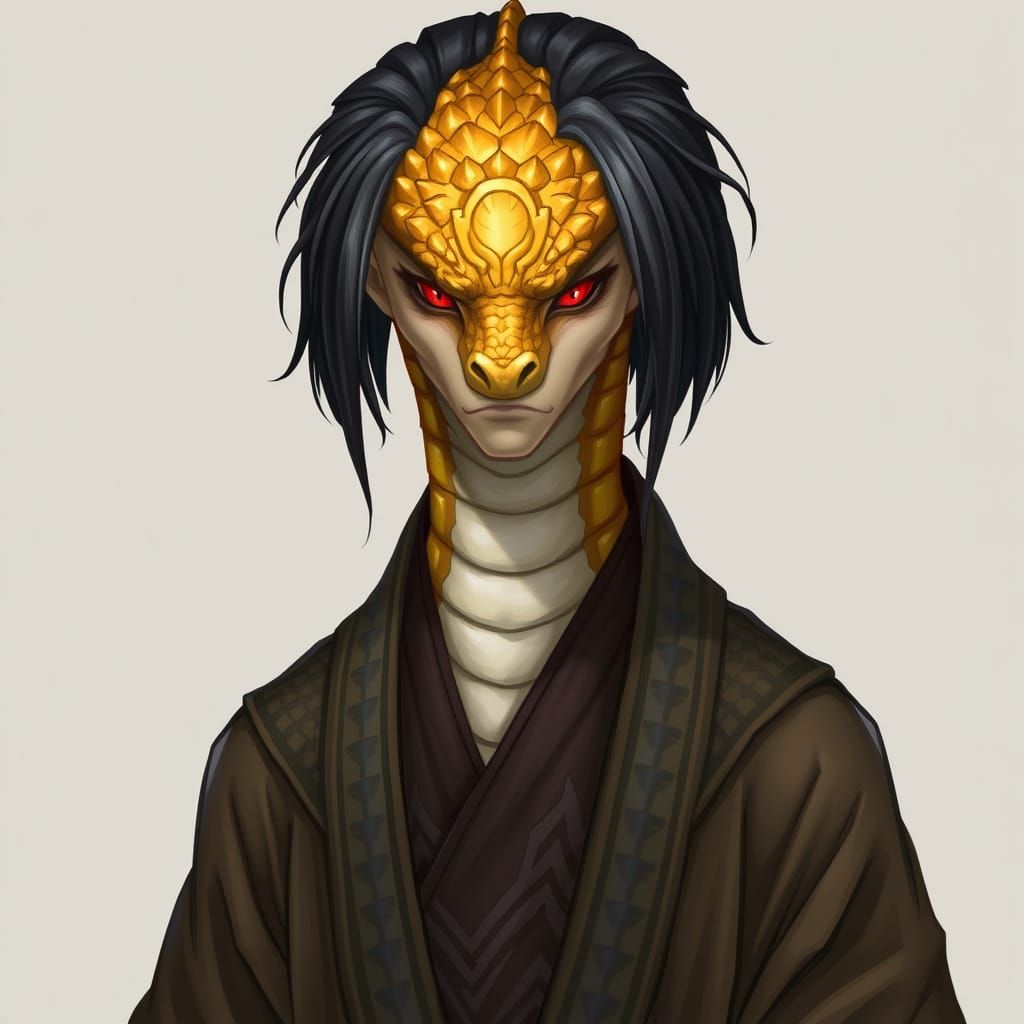 Serpentine Humanoid Figure with Golden Scales