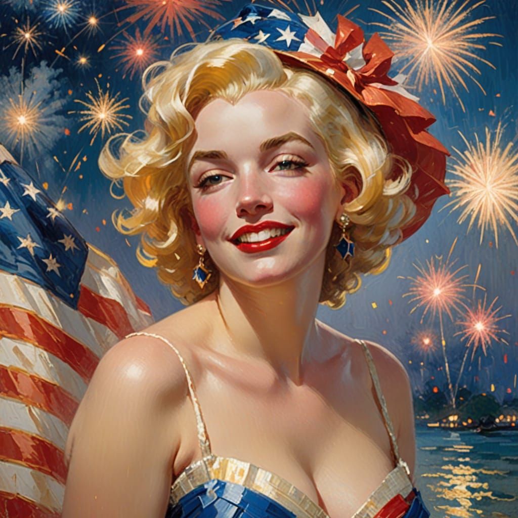 Patriotic Marilyn Monroe as Columbia in Impressionism