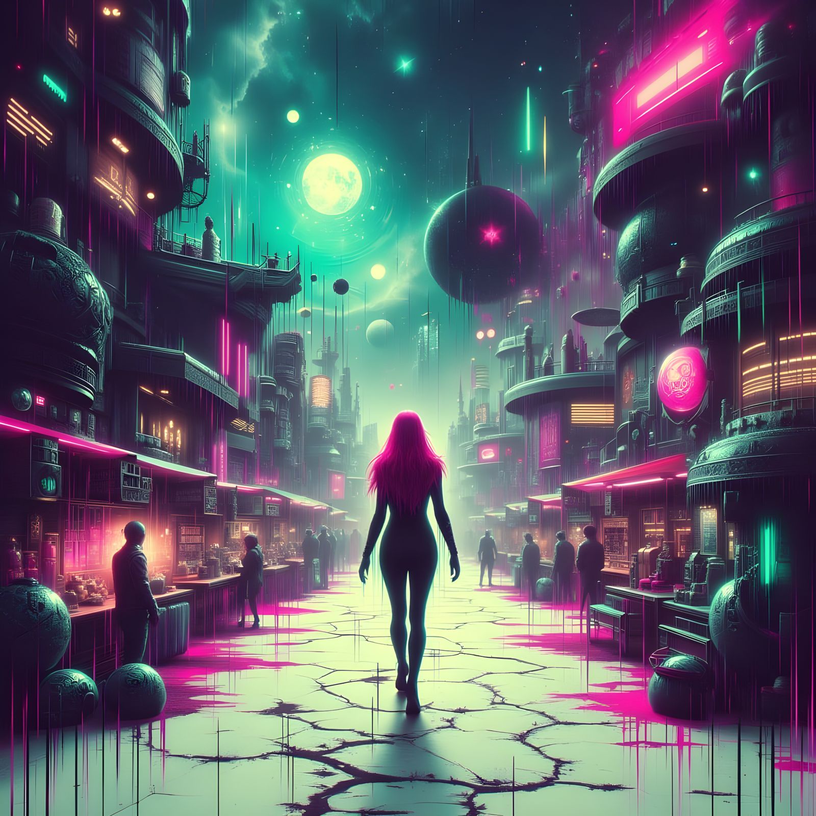 Futuristic Lunar Marketplace in Synthwave Style