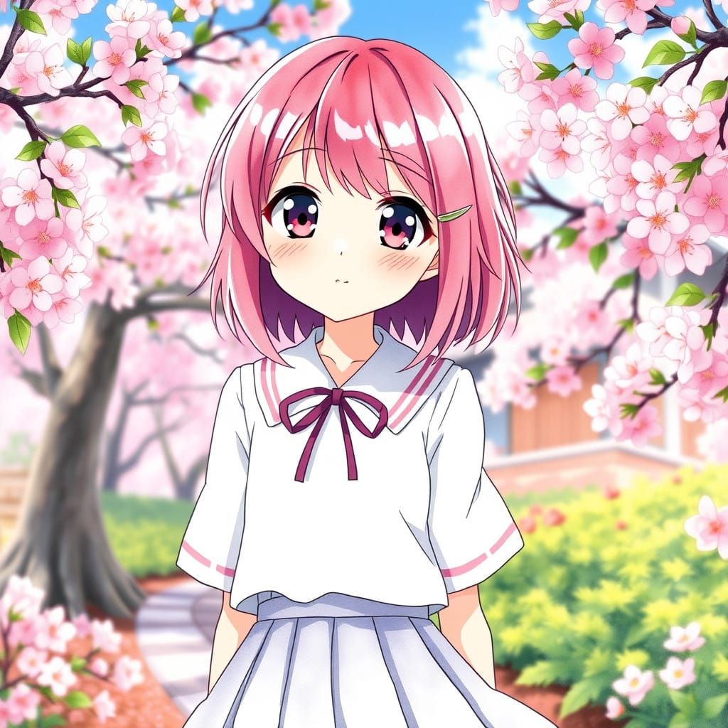 Anime Girl in Whimsical Japanese Garden