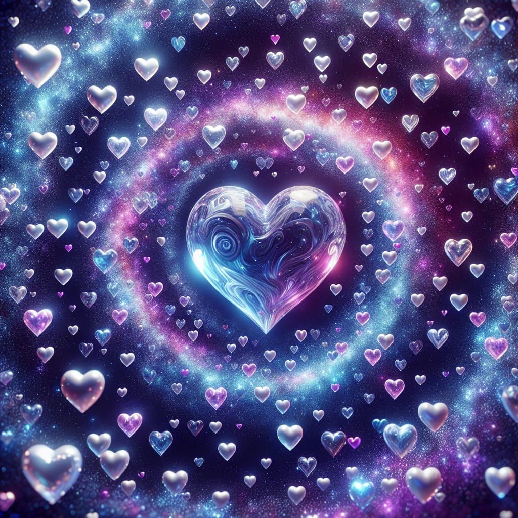 Crystal Heart in Galaxy of Hearts: 3D Render