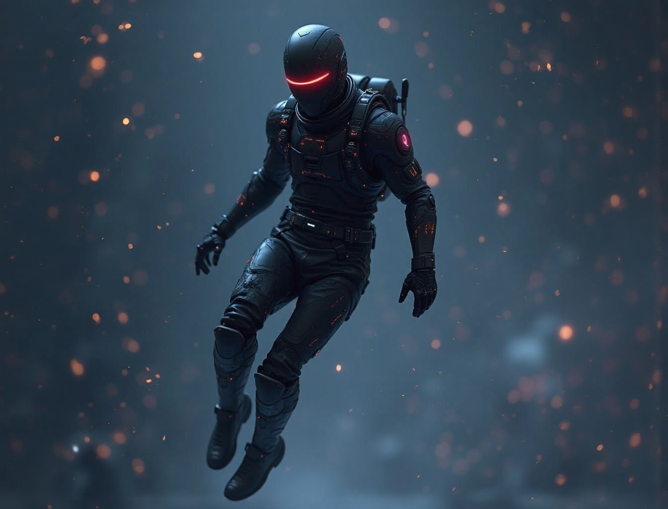 Cyborg Ninja Floating in Space: Cyberpunk Style