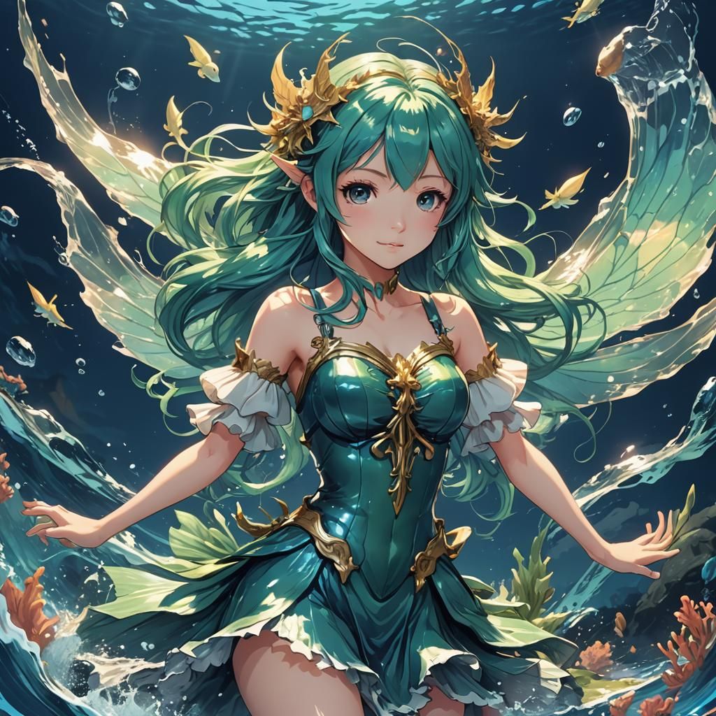 Anime Sea Fairy in Cel-Shaded Style