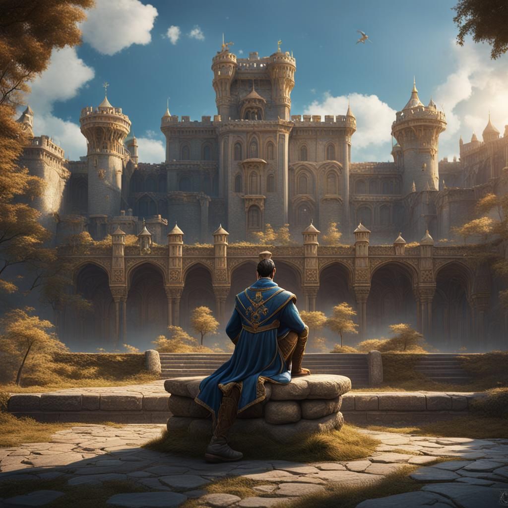 Fantasy Prince Near Palace: Detailed Matte Painting