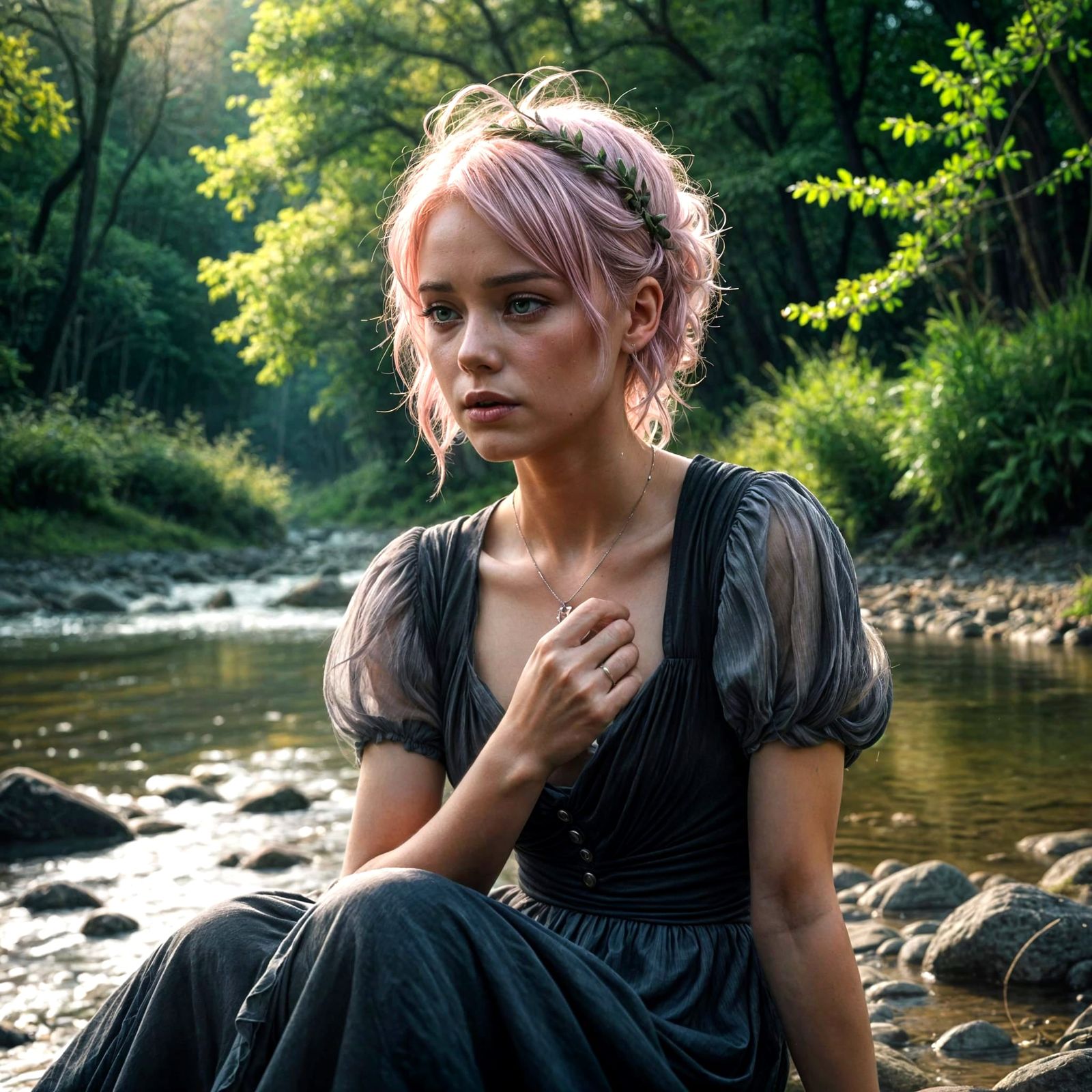 Surreal Hyperrealist Pixie Weeps by Riverbank