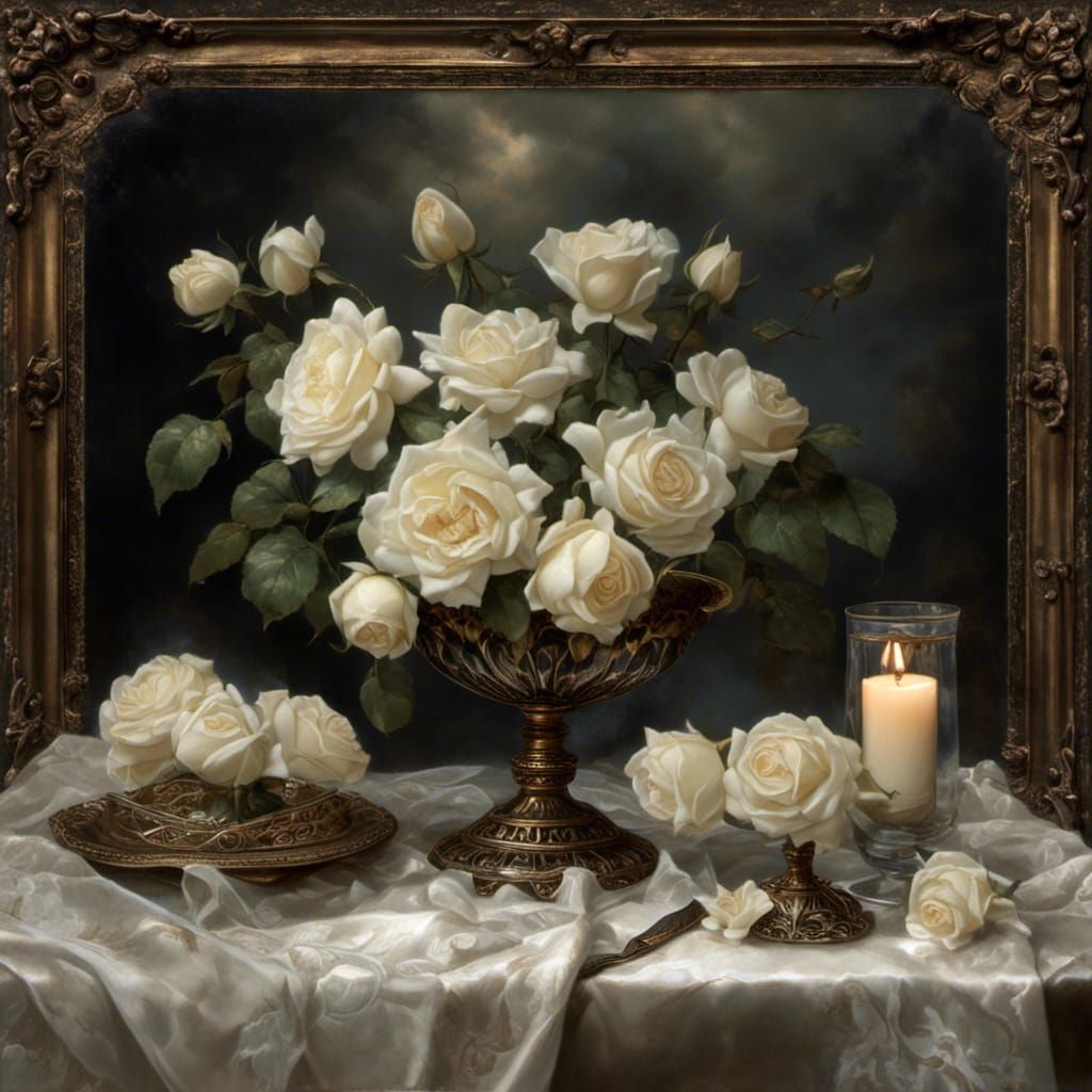 Rococo Candle Holder with Roses, Shabby Chic