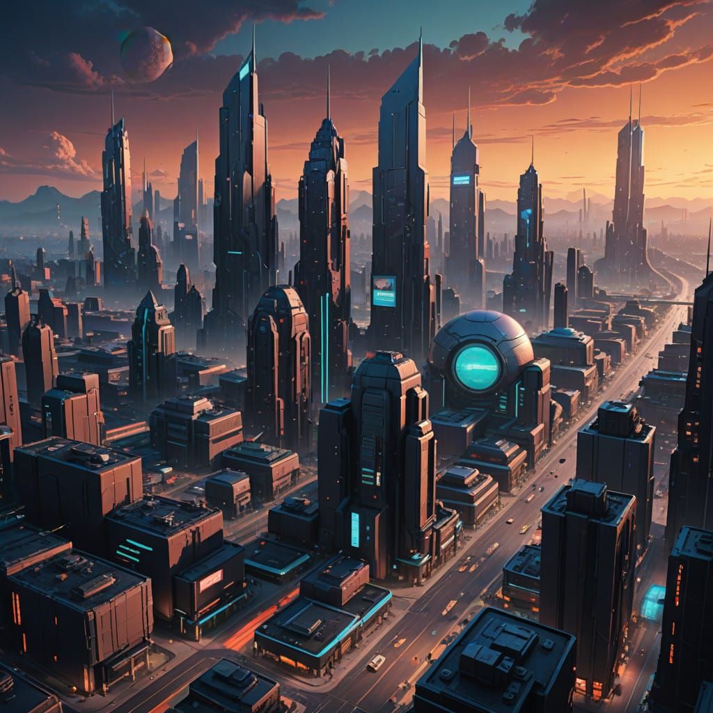 Futuristic Vinyl Record in Dreamlike Cityscape 2025