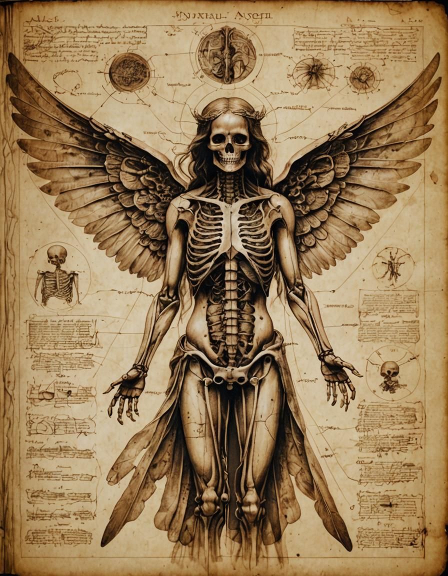 Dissected Angel Anatomy in Sepia Tones