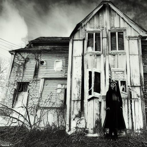 Gothic Model in Decaying House with Neon Accents