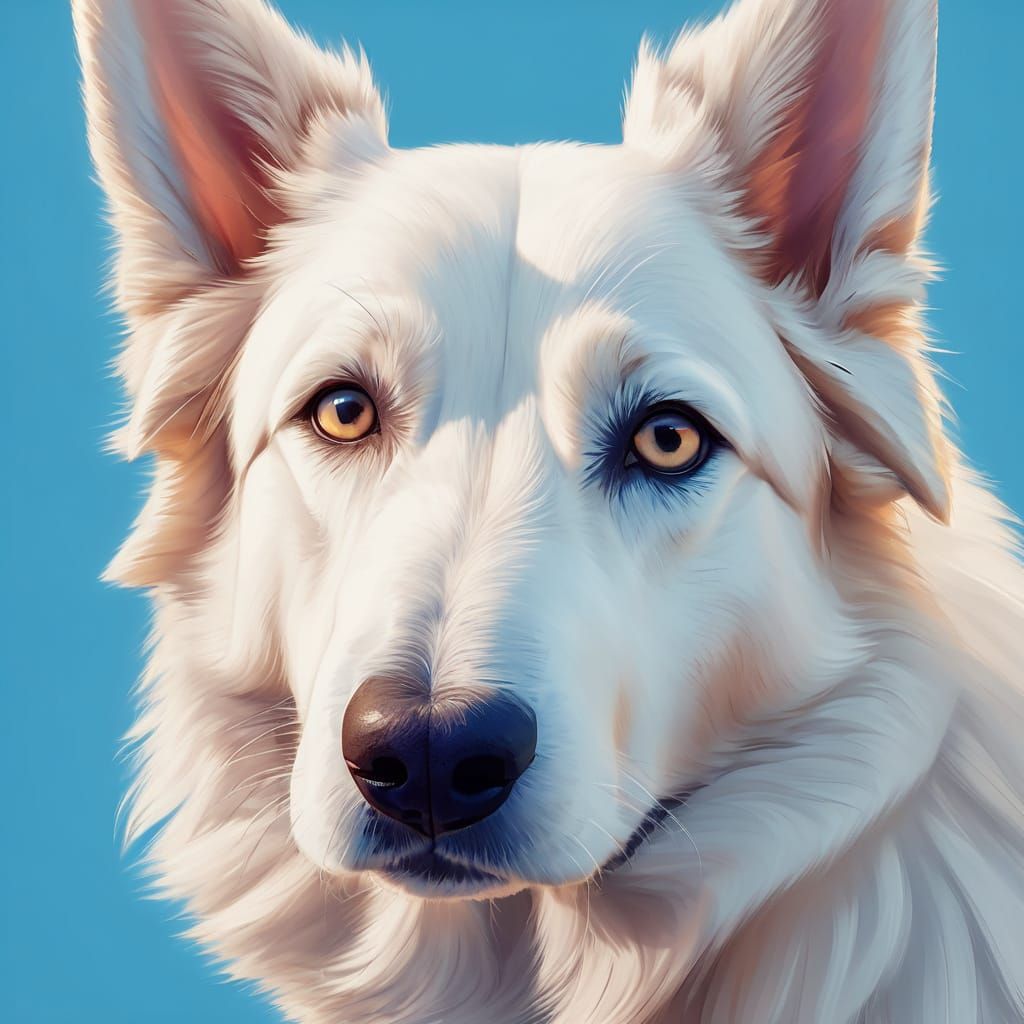 White Swiss Shepherd Dog Cel Shading Art