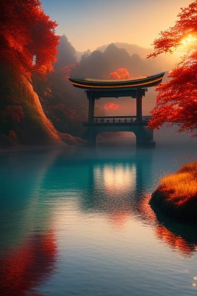 Epic landscape ofold torii gate