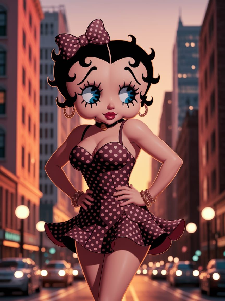 Betty Boop dresses in polka dot outfit.