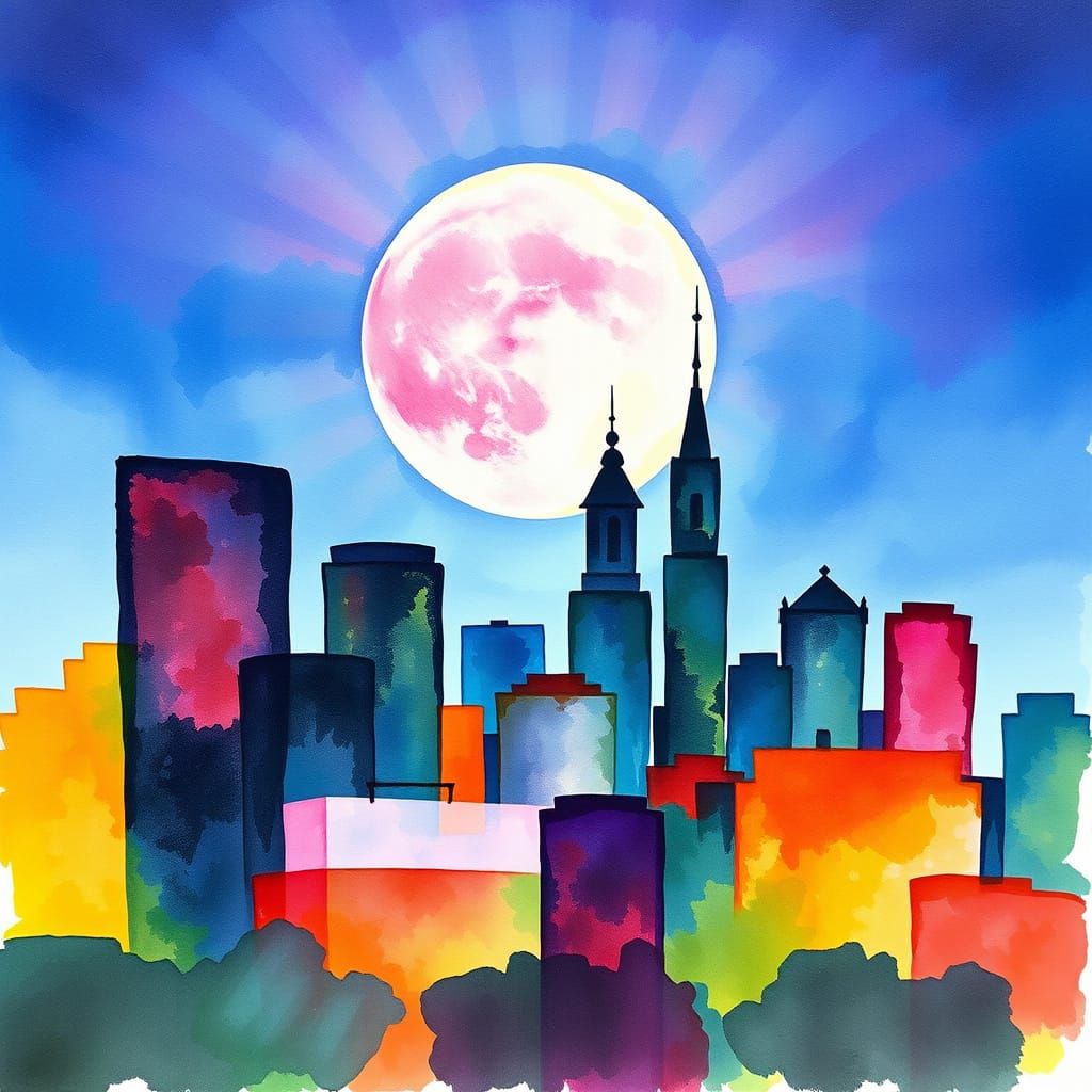 New Orleans Skyline in Dreamy Watercolor