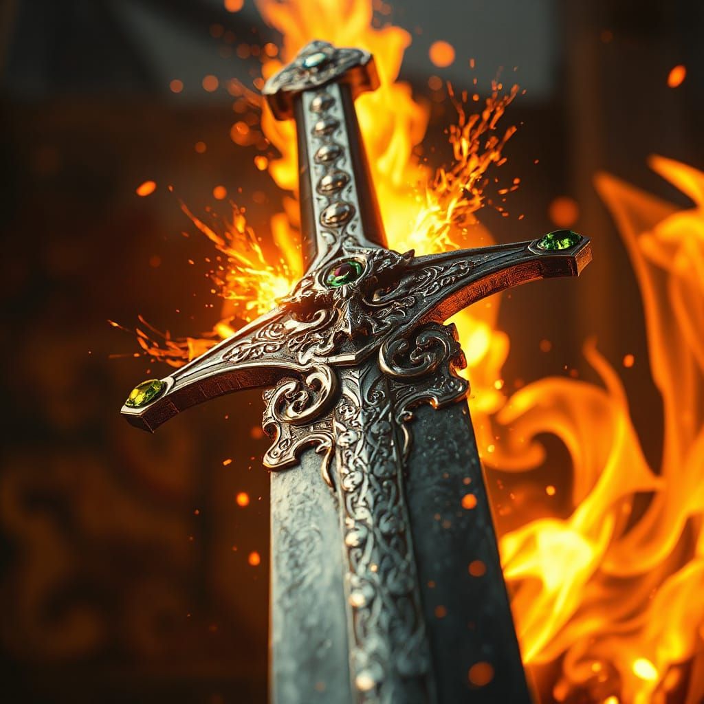 Epic Fantasy Sword in Fiery Glory