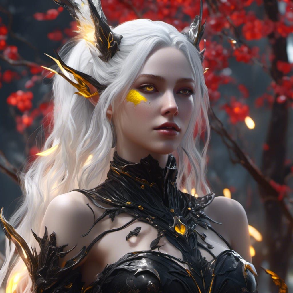 Red-Skinned Elf Girl in Hyperreal 3D Anime Style