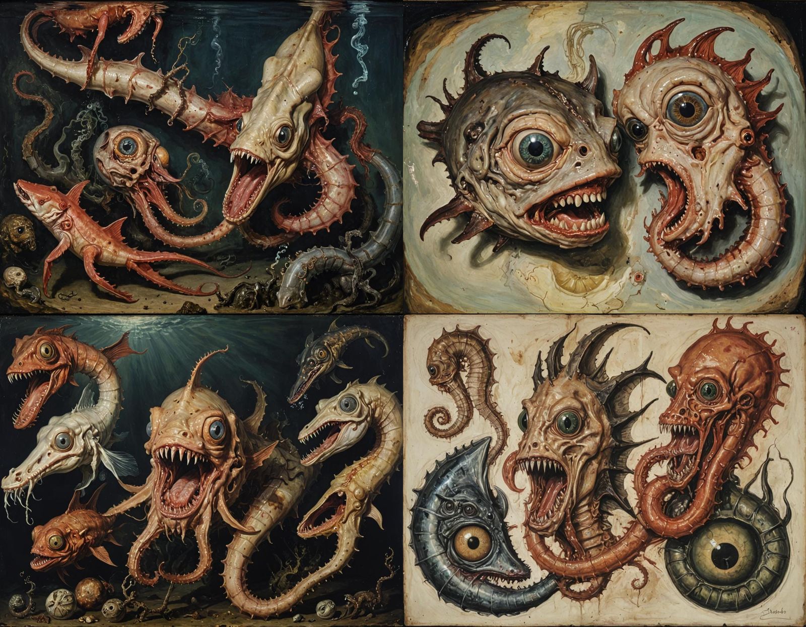 Surreal Underwater Hybrid Creature in Grotesque Style