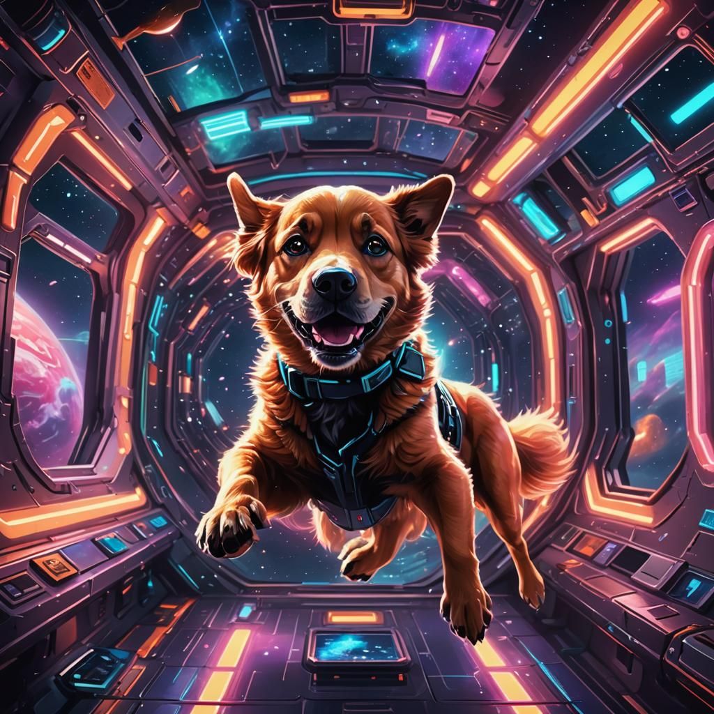 Dog in Spaceship: Sci-Fi Digital Art
