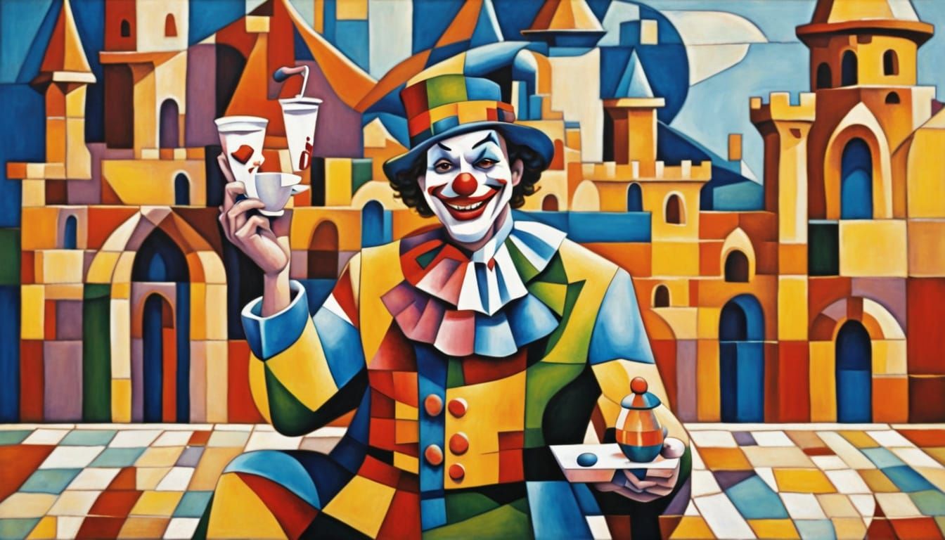 Cubist Clown Masterpiece in Vibrant Clay Colors