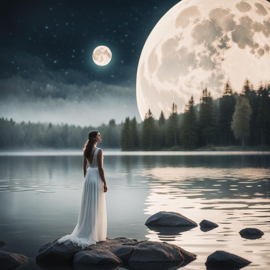 Ethereal Lunar Portrait of Woman by Lake