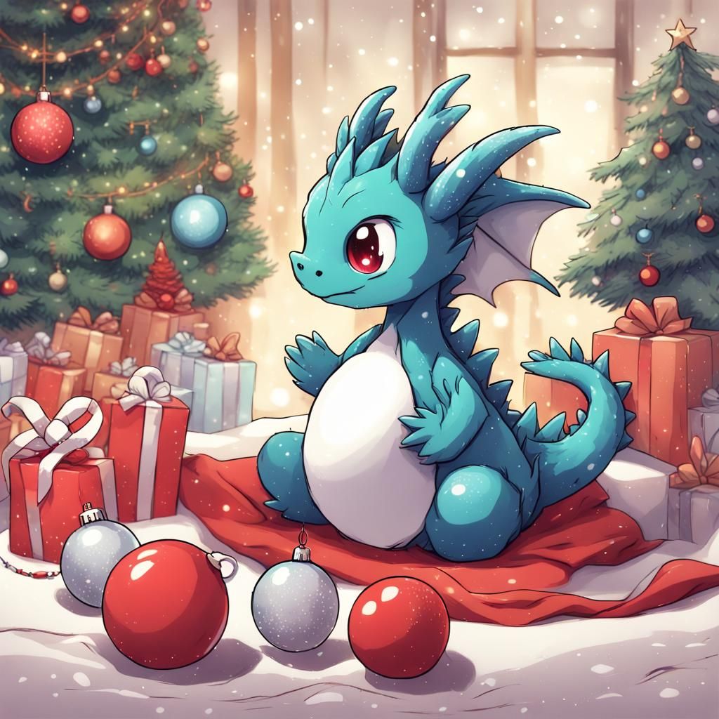 Dragon and Christmas Ball Hand-Drawn Illustration