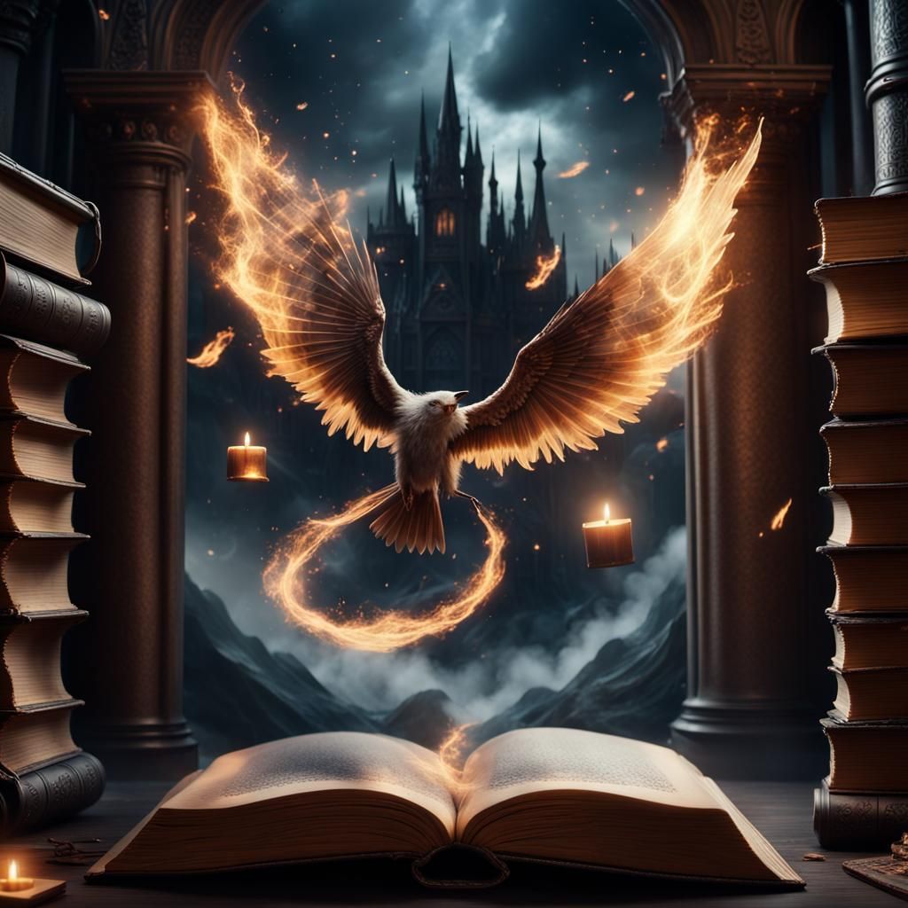 Magic Spells Fly From Book in Digital Painting