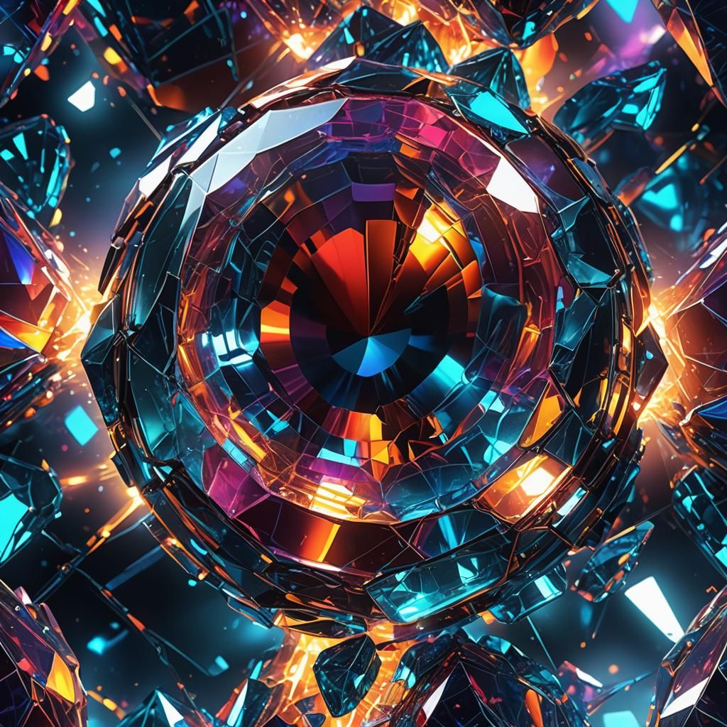 Futuristic Gemstone Radiating Intense Light in Digital Art