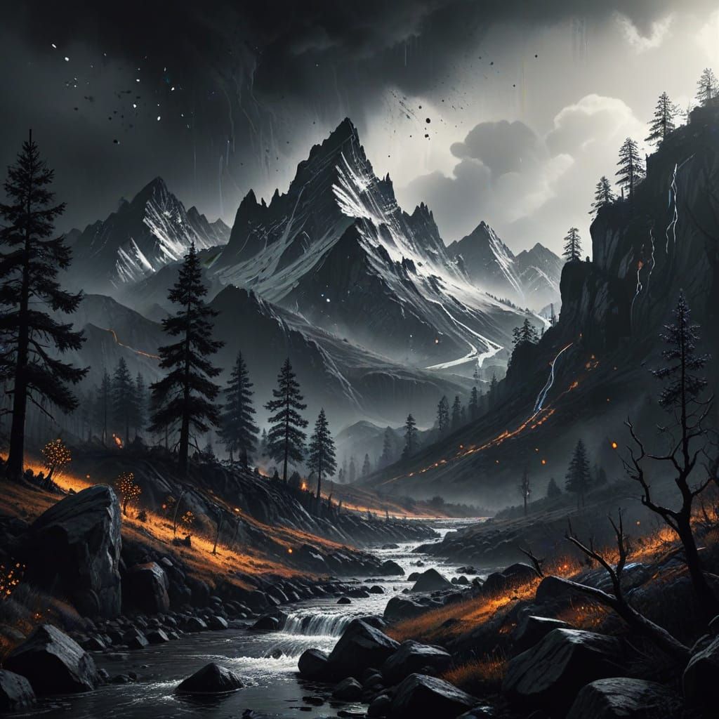 Ink Spill Creates Dramatic Monochrome Landscape