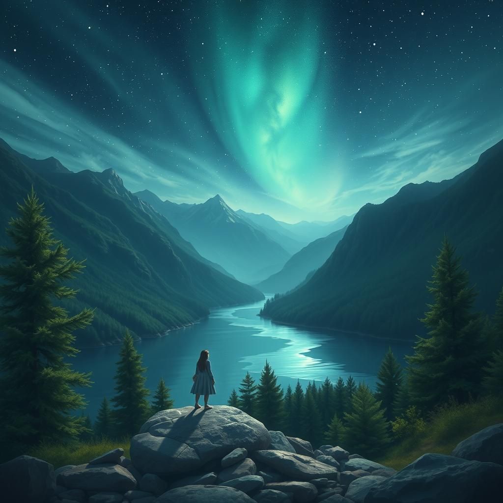 Whimsical Fairy Landscape with Moonlit Thought