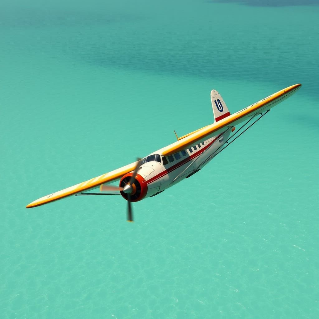 Vintage Seaplane Takes Flight Over Calm Waters in Warm Nosta...