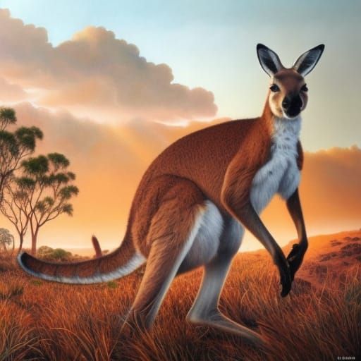 Hyperrealistic Kangaroo in Outback Watercolor Illustration