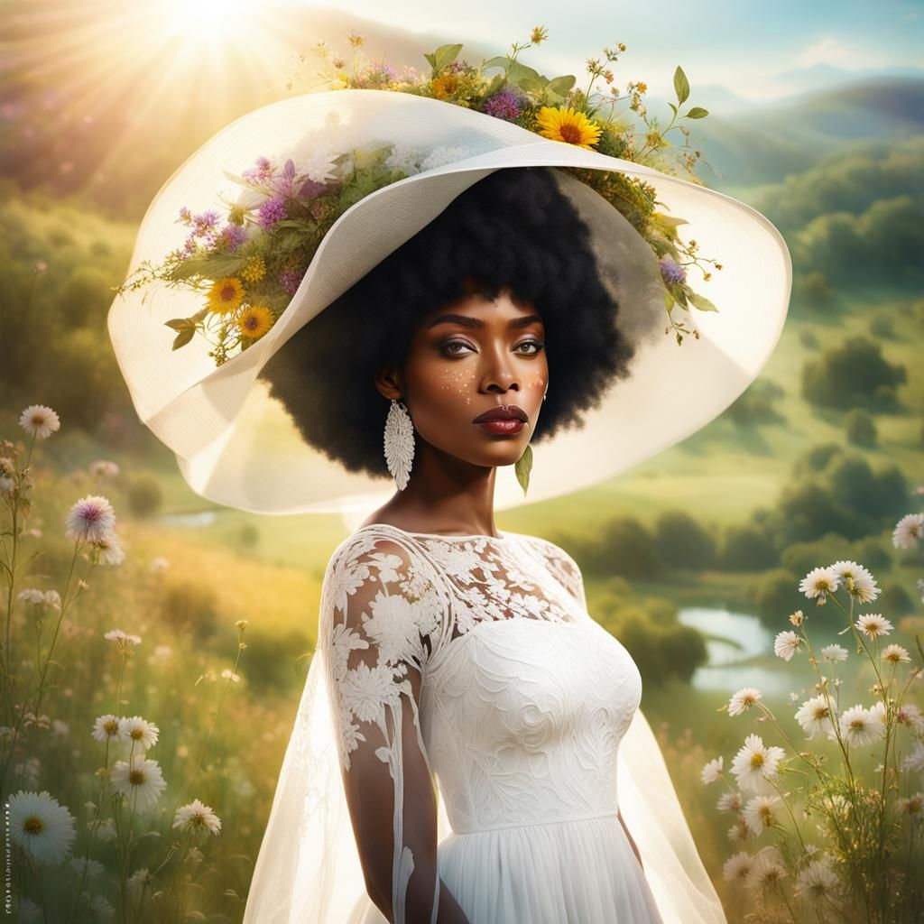 Double Exposure: Woman with Landscape, Hyperrealistic Photo