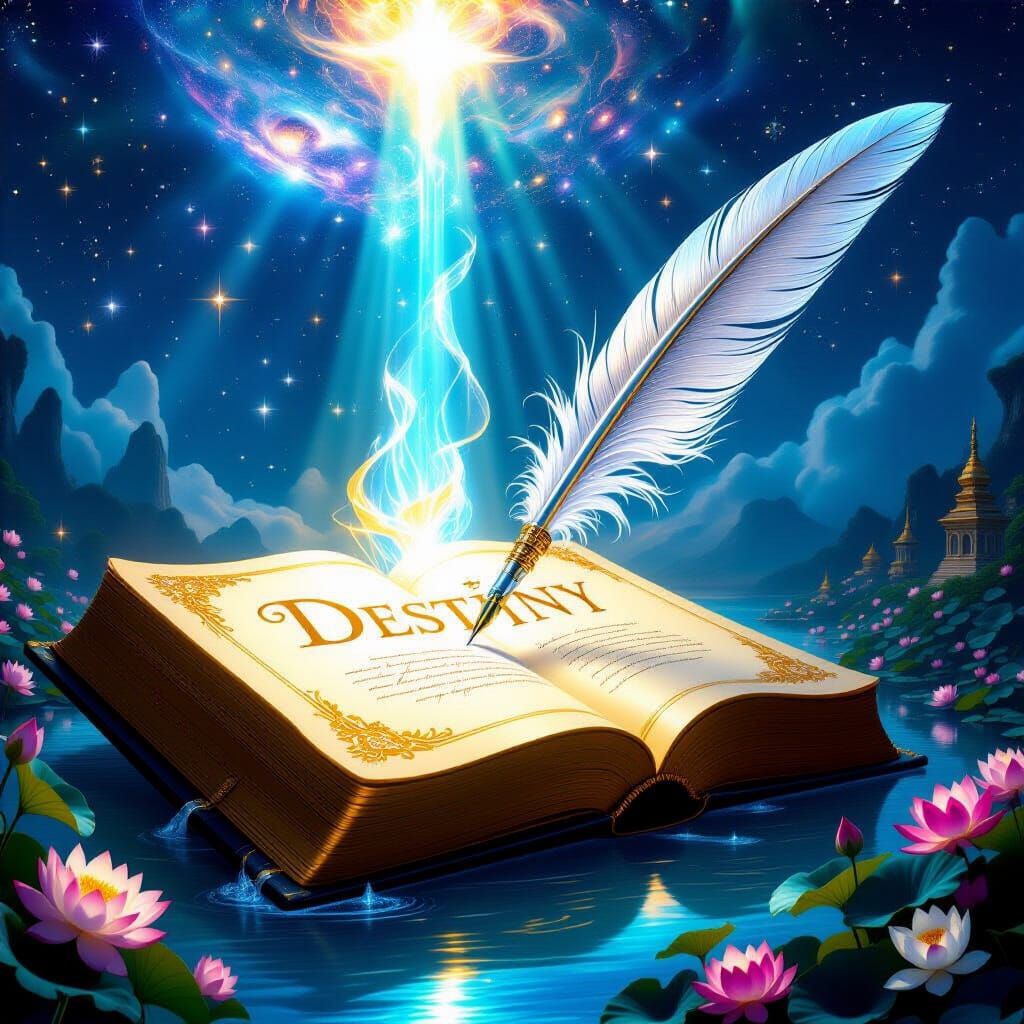Ethereal Quill Writes Destiny in Cosmic Book
