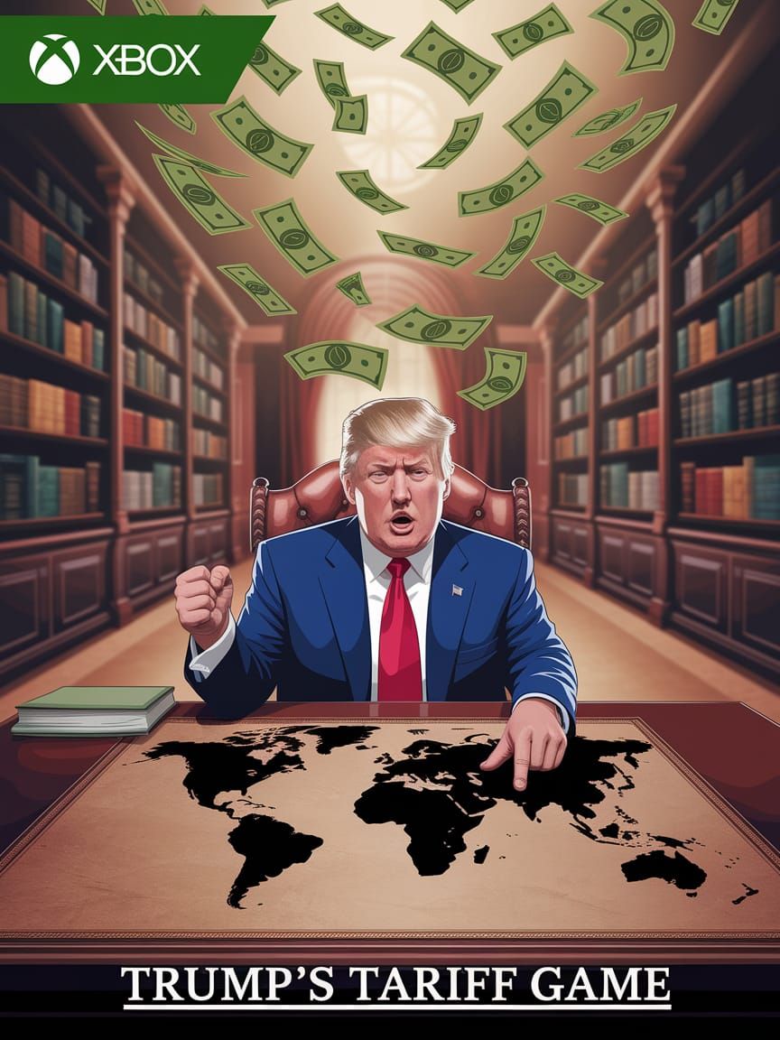 Trump's Tariff Game: Satirical Digital Art Illustration
