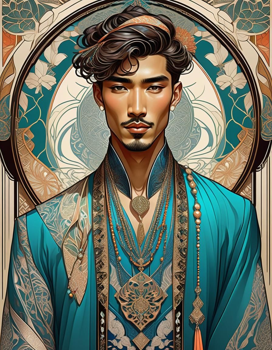 Art Nouveau Portrait of Man in Fantasy Garments