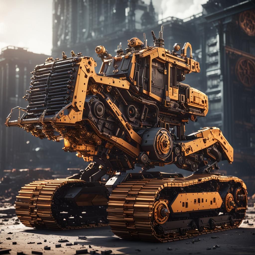 Futuristic Satanic Killdozer Mech in Sci-Fi Style