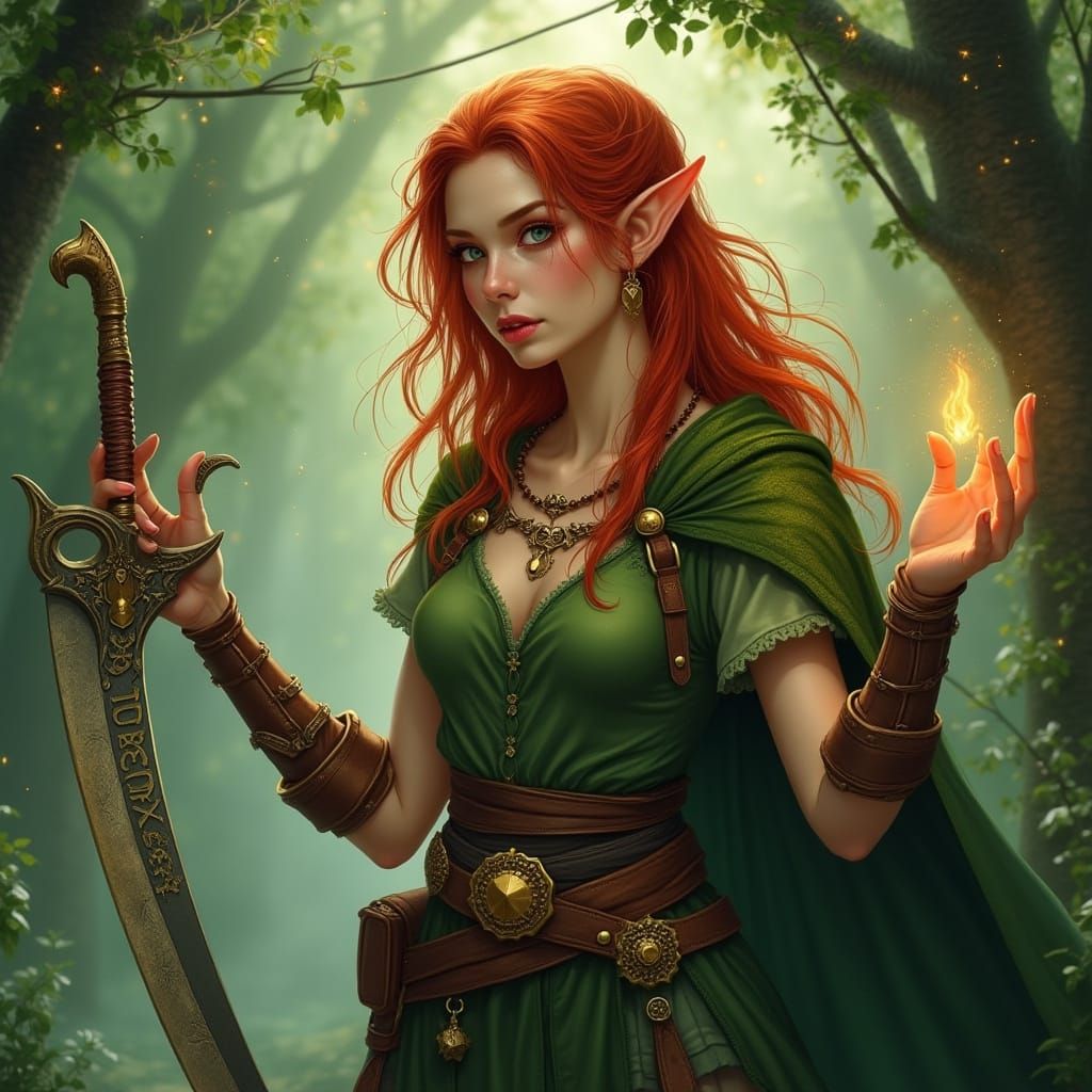 Mystical Forest Elf Druid in Earth-Toned Armor