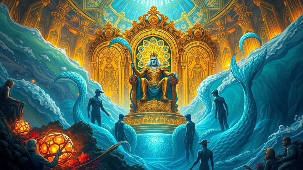 Triton's Golden Palace: A Regal Underwater Scene